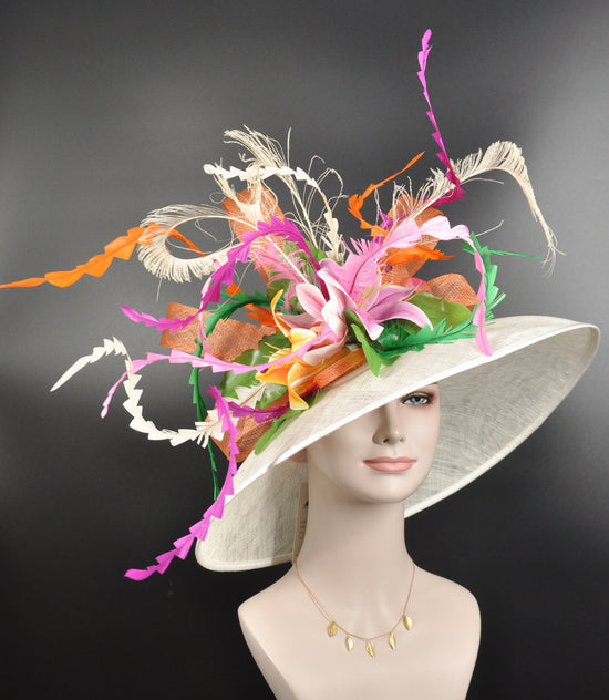 Wide Brim Sinamay Kentucky Derby Hat: Lily Flower Tea Party Wedding