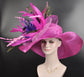 Wide Brim Sinamay Kentucky Derby Hat: Fuchsia Feather Flower