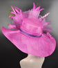 Wide Brim Sinamay Kentucky Derby Hat: Fuchsia Feather Flower