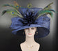 Navy Blue Sinamay Kentucky Derby Hat: Peacock Feather Church Wedding Hat