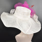 White, Pink Silk Flower Wide Brim Kentucky Derby Hat, Ascot Hat for Wedding & Tea Party, Garden Party Hat, Mother of the Bride, Church