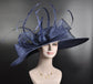 Navy Blue Feather Kentucky Derby Hat: Royal Ascot Wedding Party Hat