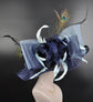 Navy Blue w Powder Blue Jumbo Bow and Feather Flowers Kentucky Derby Hat,  Tea Party Hat Wide Brim  Sinamay  Hat