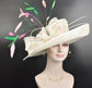 Wide Brim Sinamay Kentucky Derby Hat: Ivory Feathered Tea Party Hat