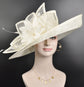 Ivory Sinamay Kentucky Derby Hat: Wide Brim Feathered Ascot Hat