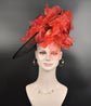 Black Sinamay Kentucky Derby Hat: Red Silk Flower Fascinator