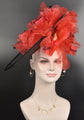 Black Sinamay Kentucky Derby Hat: Red Silk Flower Fascinator