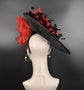 Black Sinamay Derby Hat: Red Silk Flower Fascinator