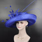 Church, Kentucky Derby Hat ,Carriage, Tea Party, Wedding, Wide Brim Sinamay Hat, Royal Ascot Hat, Horse Race Hat, Oaks day hat Royal Blue