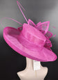Hot Pink Sinamay Kentucky Derby Hat: Wide Brim Feathered Church Ascot Hat