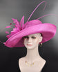 Hot Pink Sinamay Kentucky Derby Hat: Wide Brim Feathered Church Ascot Hat