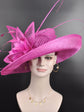 Hot Pink Sinamay Kentucky Derby Hat: Wide Brim Feathered Church Ascot Hat