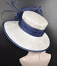 White w Navy Blue Wide Brim Sinamay Hat, Kentucky Derby Hat, Church hat, Tea Party Hat, Custom hat, Formal Hat, Fashion Hat