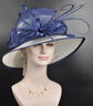 White w Navy Blue Wide Brim Sinamay Hat, Kentucky Derby Hat, Church hat, Tea Party Hat, Custom hat, Formal Hat, Fashion Hat