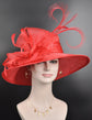 Red Sinamay Kentucky Derby Hat: Wide Brim Feathered Tea Party Hat
