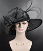 Black Wide Brim Sinamay Kentucky Derby Hat with Feathers