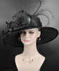 Black Wide Brim Sinamay Kentucky Derby Hat with Feathers