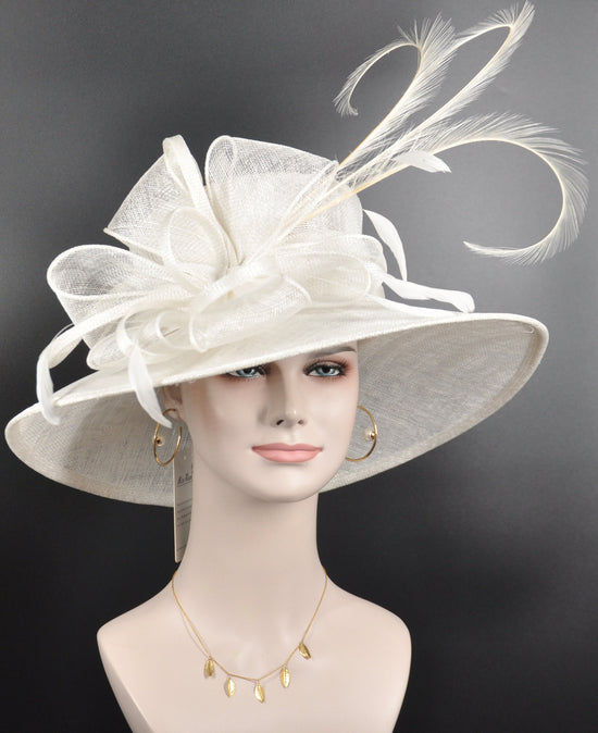 White Wide Brim Sinamay Hat, Kentucky Derby Hat, Church hat, Tea Party Hat, Custom hat, Formal Hat, Fashion Hat