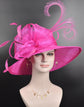 Fuchsia Pink Sinamay Kentucky Derby Hat: Wide Brim Feathered Tea Party Hat