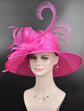 Fuchsia Pink Sinamay Kentucky Derby Hat: Wide Brim Feathered Tea Party Hat