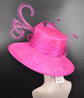 Fuchsia Pink Sinamay Kentucky Derby Hat: Wide Brim Feathered Tea Party Hat