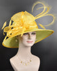 Lime Green Sinamay Kentucky Derby Hat: Wide Brim Feathered Tea Party Hat