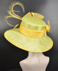Lime Green Sinamay Kentucky Derby Hat: Wide Brim Feathered Tea Party Hat