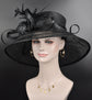 Black Kentucky Derby Hat: Wide Brim Sinamay Feather Ascot Hat