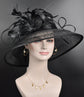 Black Kentucky Derby Hat: Wide Brim Sinamay Feather Ascot Hat
