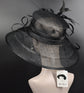 Black Kentucky Derby Hat: Wide Brim Sinamay Feather Ascot Hat