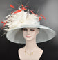Powder Blue with Super Jumbo Ivory Feather Flowers  W Red Kentucky Derby Hat Tea Party Carriage Party  Royal Ascot Wide Brim Sinamay Hat
