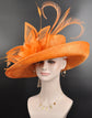 Orange Sinamay Kentucky Derby Hat: Wide Brim Feathered Ascot Hat