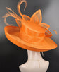 Orange Sinamay Kentucky Derby Hat: Wide Brim Feathered Ascot Hat
