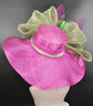 Wide Brim Sinamay Hat, Kentucky Derby Hat, Church hat, Tea Party Hat, Custom hat, Formal Hat, Fashion Hat Fuchsia Pink, Green Jumbo Bows