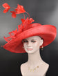 Wide Brim Sinamay Hat, Kentucky Derby Hat, Church hat, Tea Party Hat, Custom hat, Formal Hat, Fashion Hat Red w Feathers Lily Oaks Day Hat