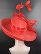 Wide Brim Sinamay Hat, Kentucky Derby Hat, Church hat, Tea Party Hat, Custom hat, Formal Hat, Fashion Hat Red w Feathers Lily Oaks Day Hat