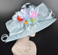 Powder Blue Sinamay Kentucky Derby Hat: Feather Flower Tea Party Hat