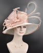Wide Brim Sinamay Derby Hat: Blush Pink Feather Church Hat