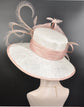 Wide Brim Sinamay Derby Hat: Blush Pink Feather Church Hat