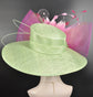 Wide Brim Sinamay Kentucky Derby Hat: Green, Lemon, Pink Flower