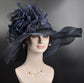 Navy Blue Sinamay Kentucky Derby Hat: Jumbo Silk Flower Wide Brim