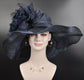 Navy Blue Sinamay Kentucky Derby Hat: Jumbo Silk Flower Wide Brim