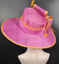 Sinamay Derby Hat: Hot Pink & Orange Wide Brim Ascot Hat