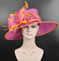 Sinamay Derby Hat: Hot Pink & Orange Wide Brim Ascot Hat