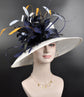 Wide Brim Kentucky Derby Hat, Ascot Hat for Wedding & Tea Party,Garden Party Hat,Mother of the Bride, Church White Navy  Powder Blue Yellow