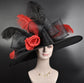 Black Sinamay Derby Hat: Red Rose, Feather Ascot Hat