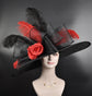 Black Sinamay Derby Hat: Red Rose, Feather Ascot Hat