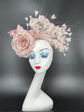 Blush/ Dusty Pink  Silk Flower with Goose and Rooster Feather Flowers Fascinator Hat  Made On A Same Color Headband