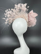 Blush/ Dusty Pink  Silk Flower with Goose and Rooster Feather Flowers Fascinator Hat  Made On A Same Color Headband