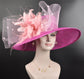 Fuchsia Sinamay Kentucky Derby Hat: Pink Feather Flower, Wide Brim